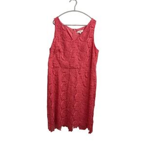LOFT Coral Lace Shift Lined Dress Sz 18 Plus Romantic Wedding Guest Classic Chic
